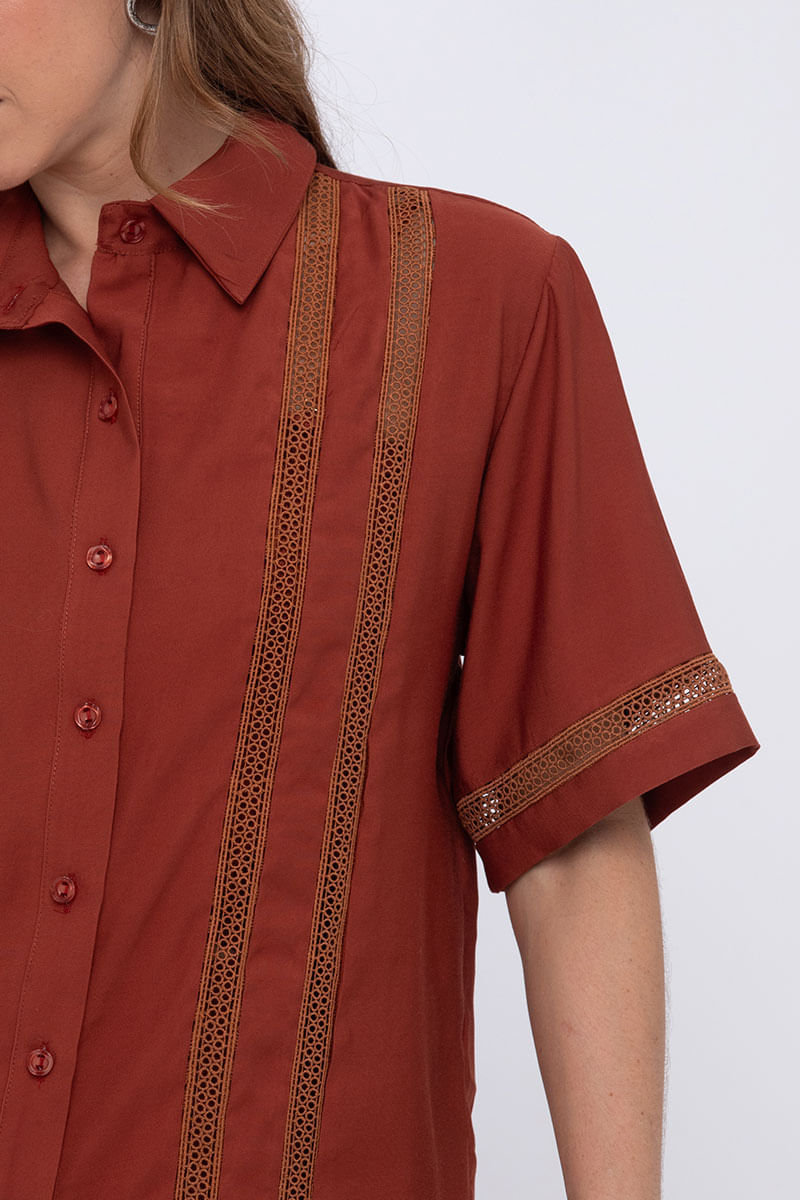 Camisa Manga Curta Alfaiataria Resort Marrom