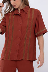 Camisa Manga Curta Alfaiataria Resort Marrom