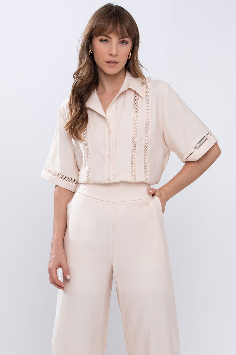 Camisa Manga Curta Alfaiataria Resort Offwhite