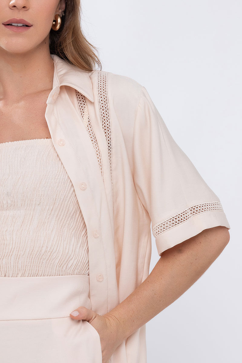 Camisa Manga Curta Alfaiataria Resort Offwhite