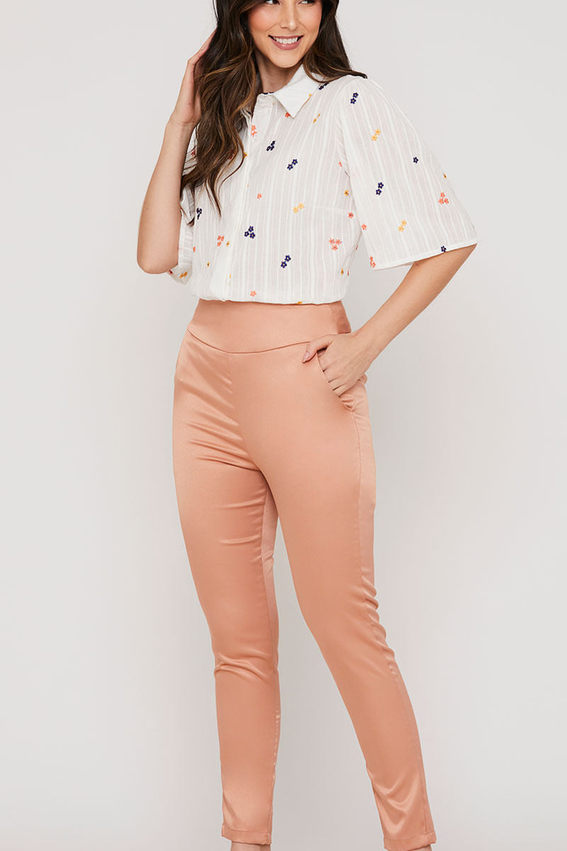 Camisa Manga Curta Algodão Borda Offwhite