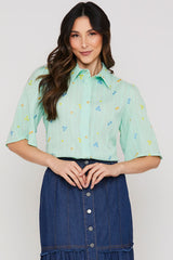 Camisa Manga Curta Algodão Borda Verde