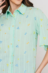Camisa Manga Curta Algodão Borda Verde