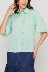 Camisa Manga Curta Algodão Borda Verde
