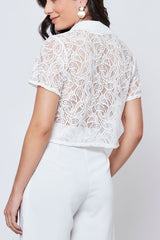 Camisa Renda Manga Curta Botões Metal Offwhite