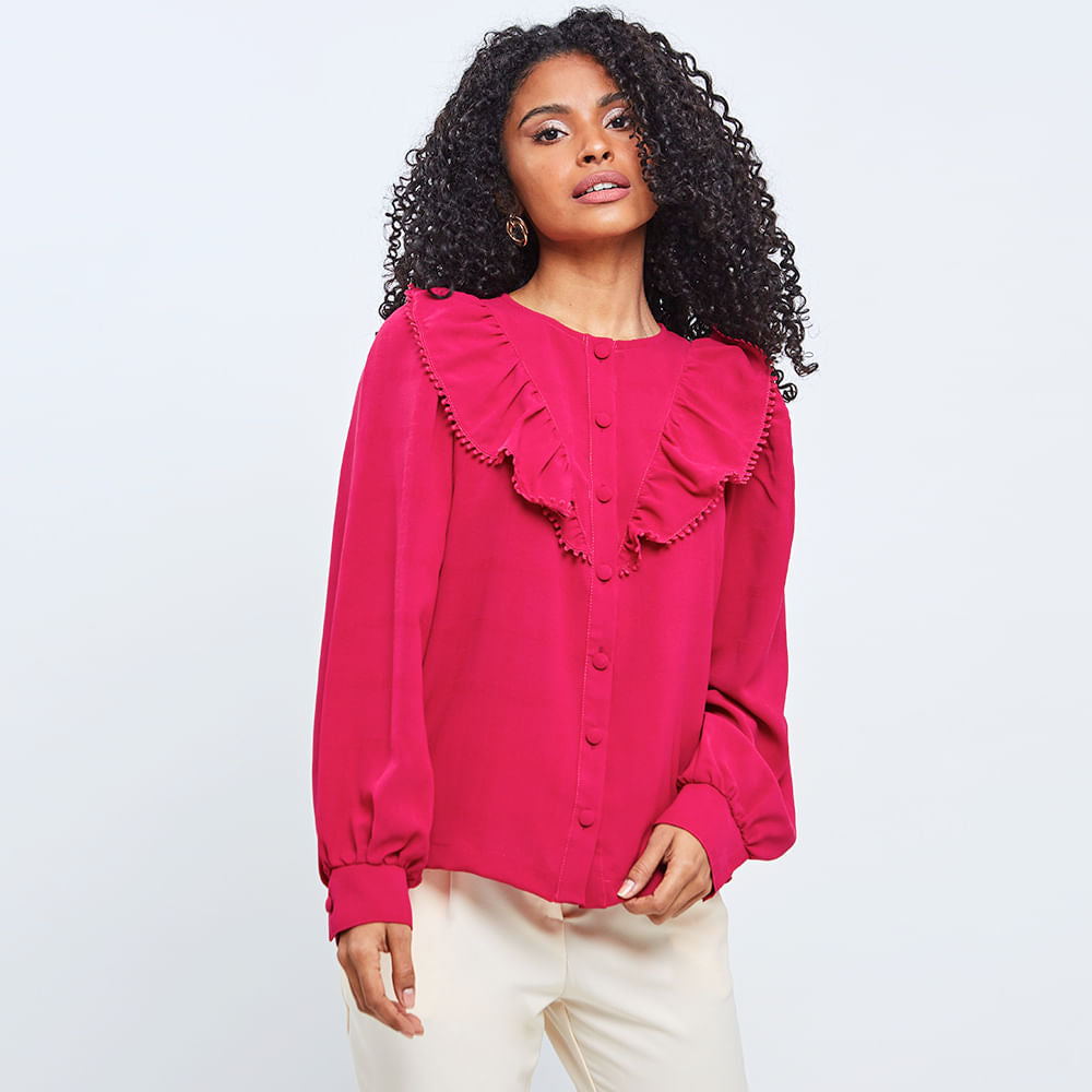 Camisa Babado Manga Ampla Pink