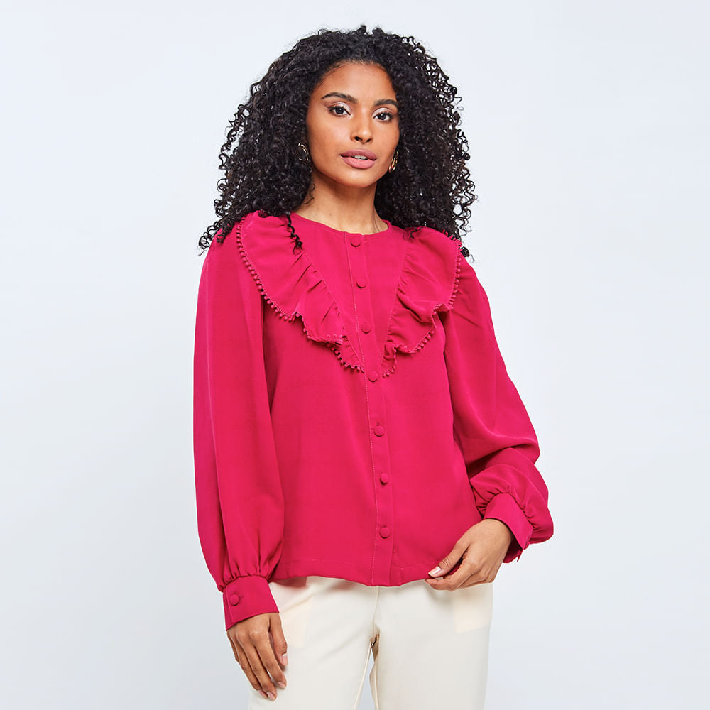 Camisa Babado Manga Ampla Pink