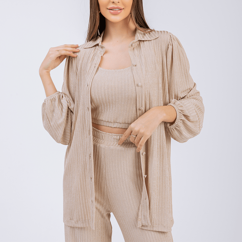 Camisa Manga Longa Brilho Areia