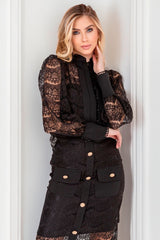 Camisa Renda Manga Longa Preto