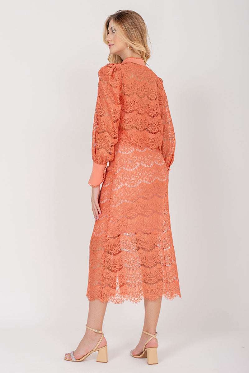 Camisa Renda Manga Longa Coral