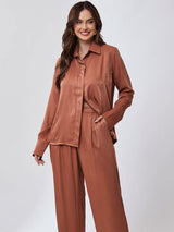Camisa Acetinada Alongada Camel