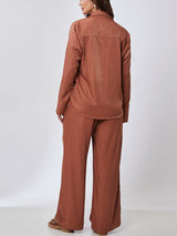 Camisa Acetinada Alongada Camel