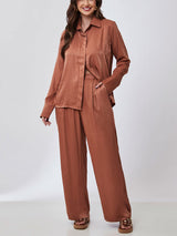 Camisa Acetinada Alongada Camel