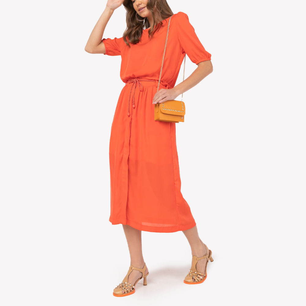 Conjunto Cropped e Saia Midi Coral