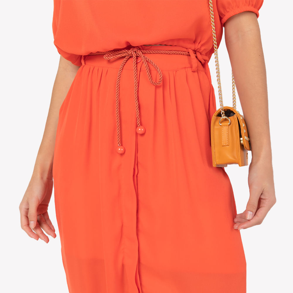 Conjunto Cropped e Saia Midi Coral