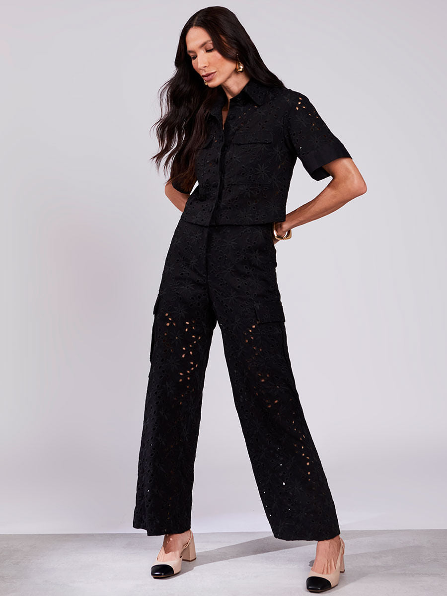Conjunto Calça e Camisa Laise Linho Preto