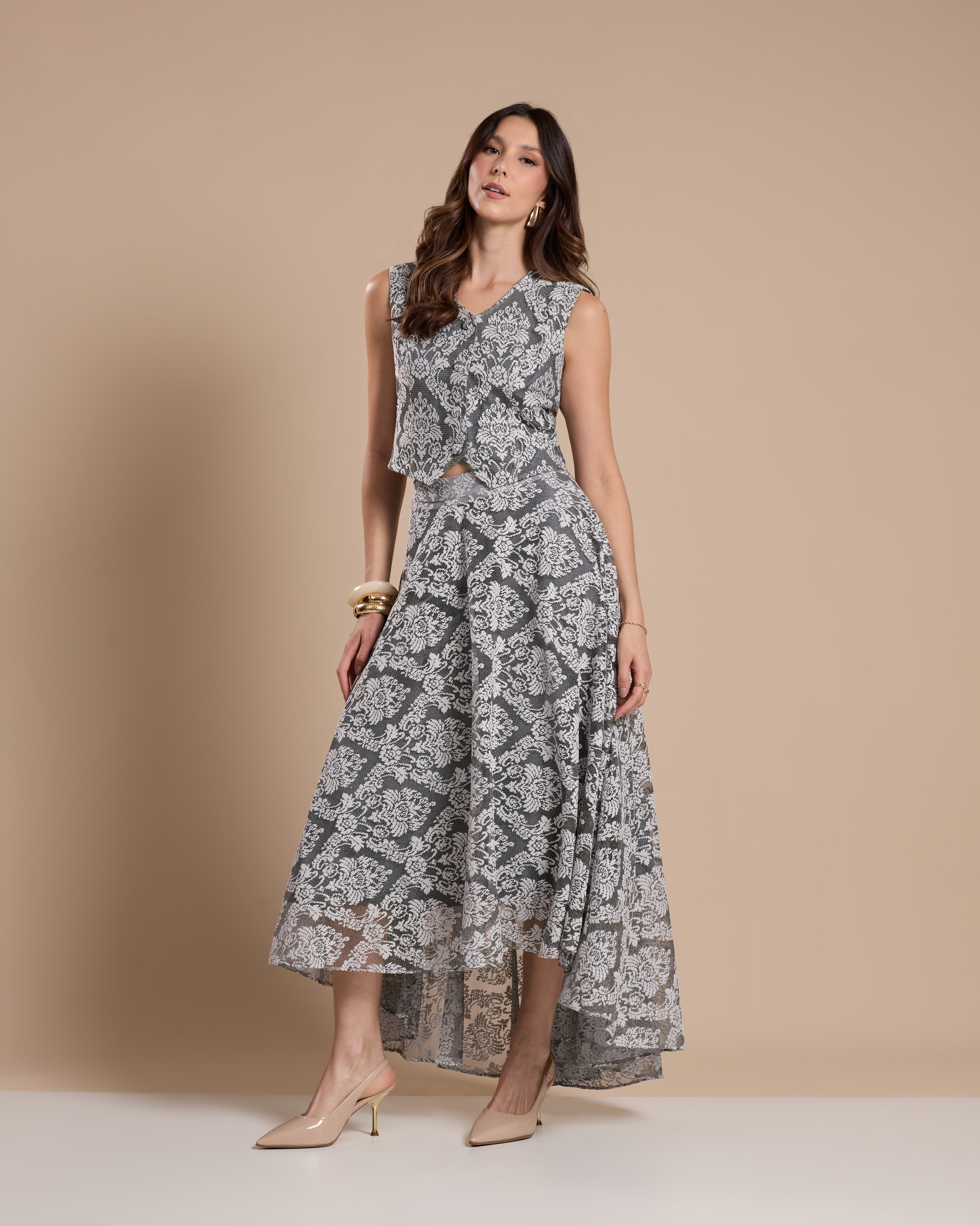 Colete Alfaiataria Renda Cinza