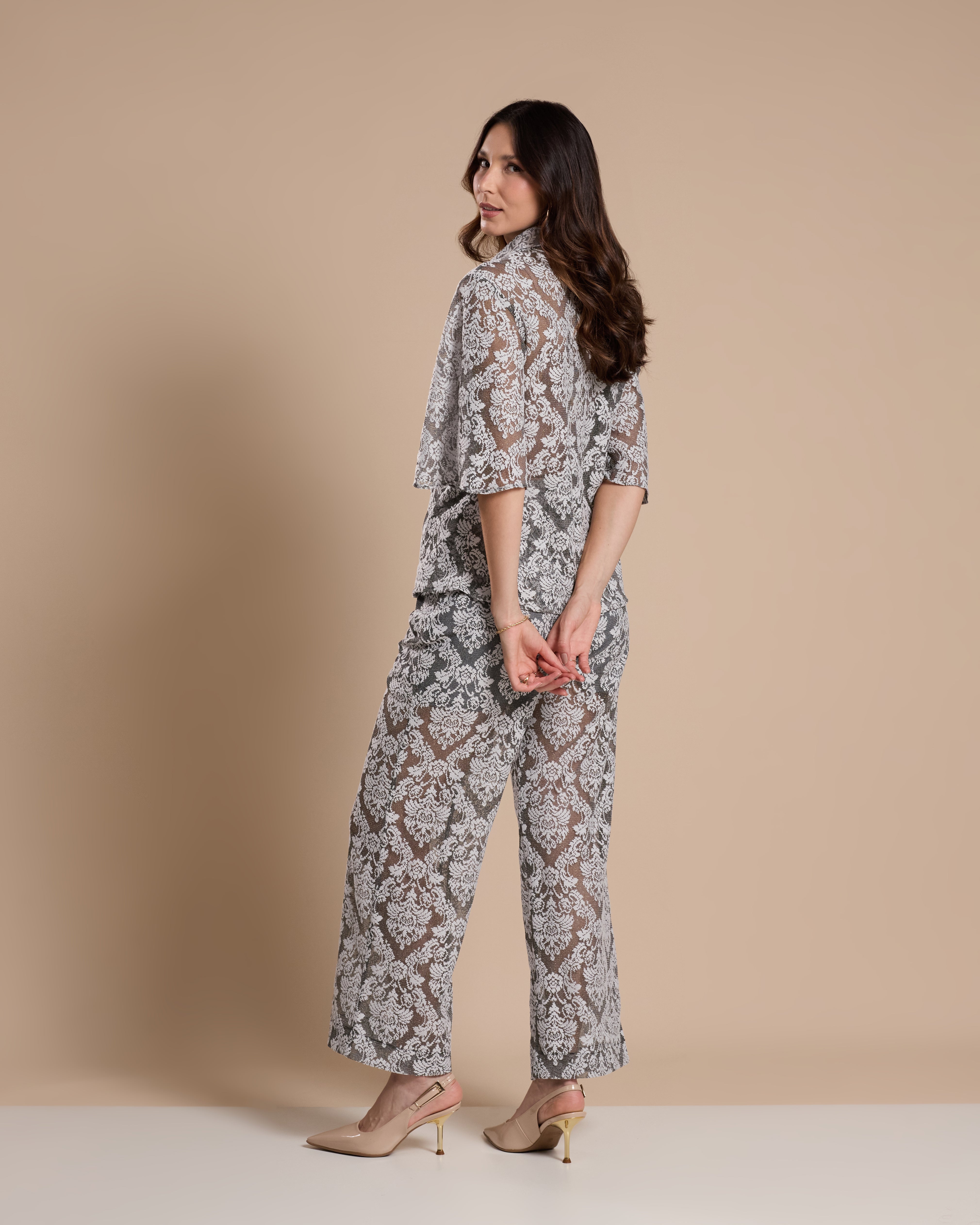 Calça Renda Pantalona Cinza