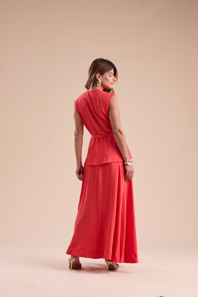 Conjunto Alfaiataria Colete e Saia Ampla Vermelho