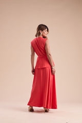 Conjunto Alfaiataria Colete e Saia Ampla Vermelho