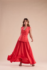 Conjunto Alfaiataria Colete e Saia Ampla Vermelho