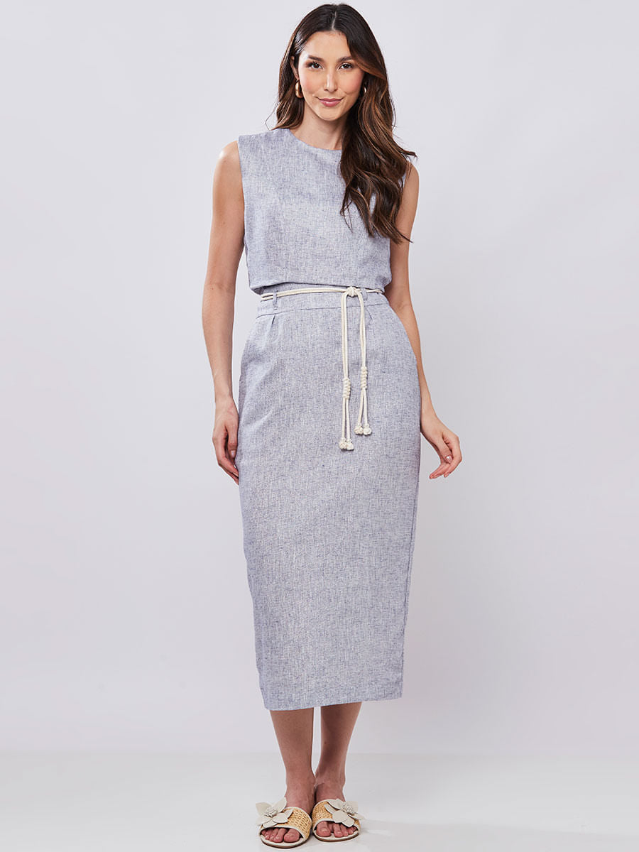 Regata Linho com Fio de Lurex Azul