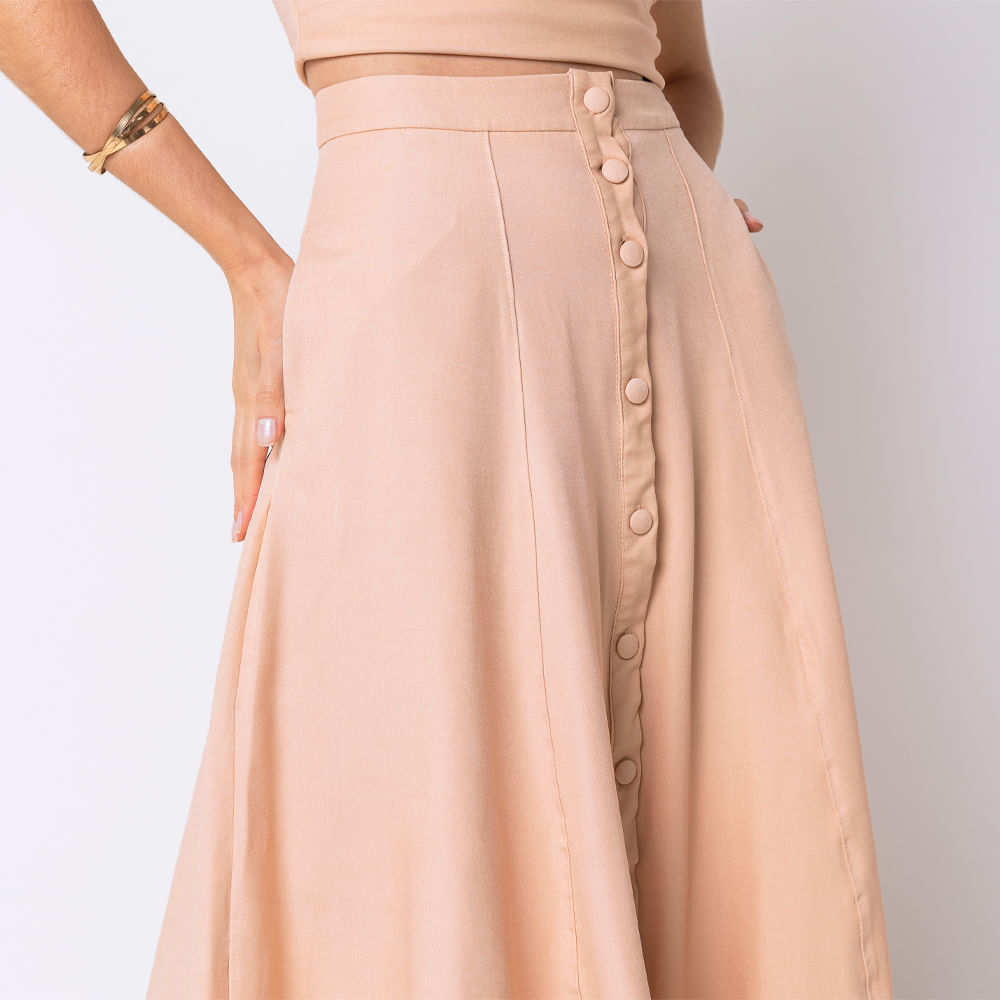 Saia Feminina Midi com Botões Nude