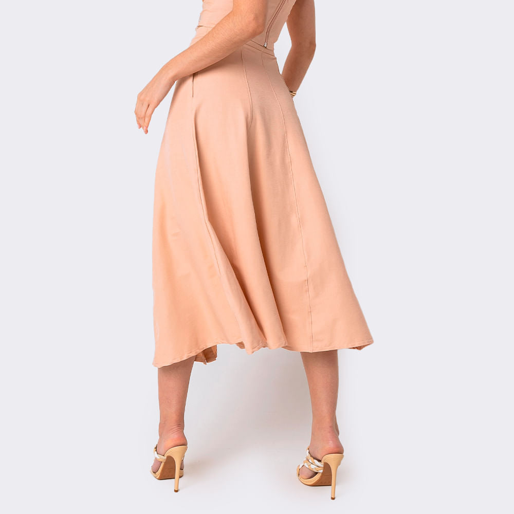 Saia Feminina Midi com Botões Nude
