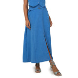 Saia Midi Alongada Linho Azul