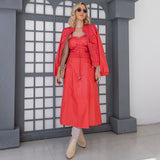 Saia Midi Couro Poliuretano  Vermelho