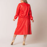 Saia Midi Couro Poliuretano  Vermelho