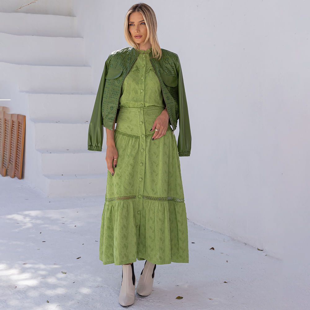 Saia Laise Botões Verde