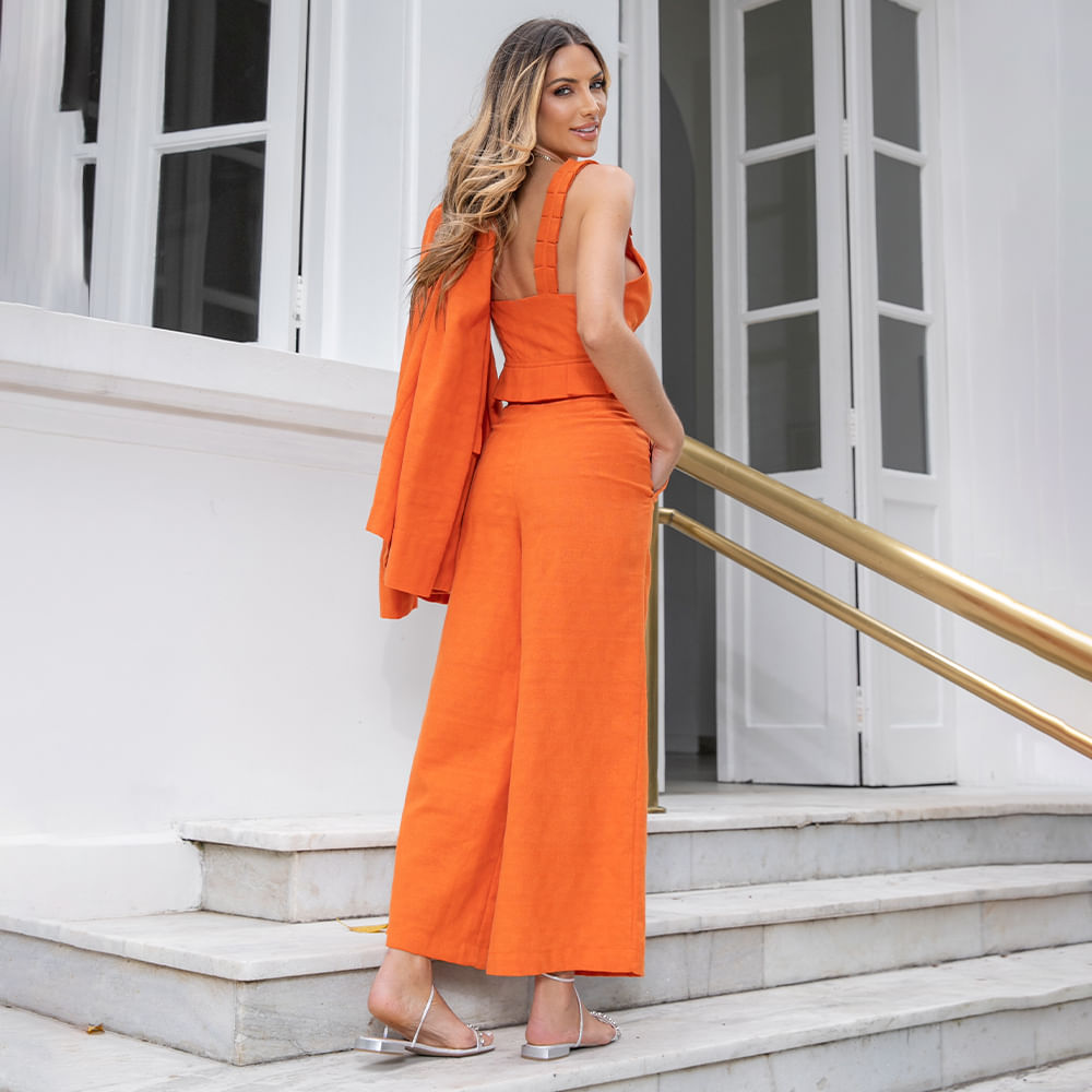Top Linho Pregas Coral