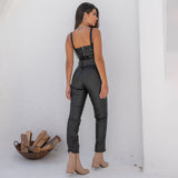 Top Couro Poliuretano Ziper Liso Preto