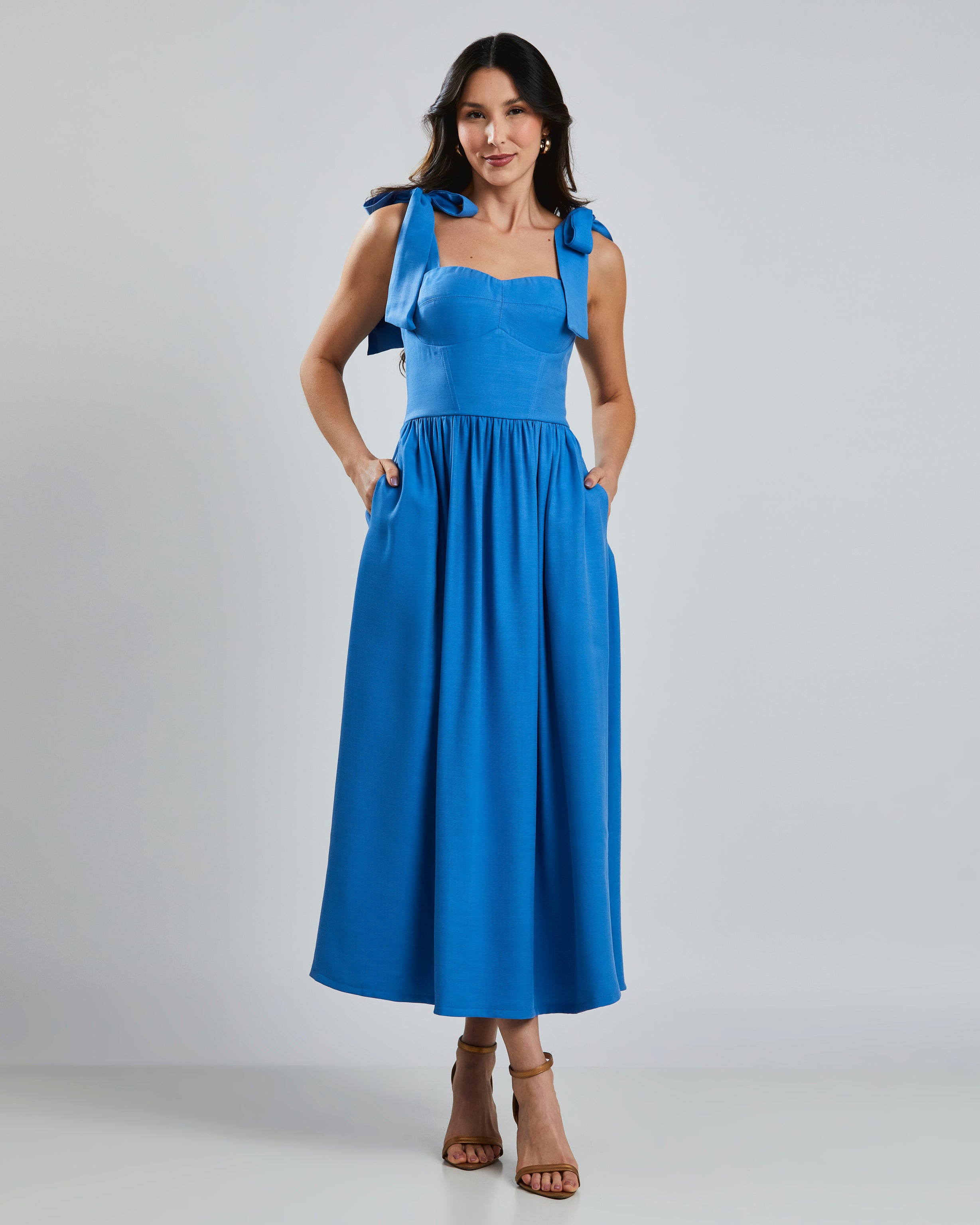 Vestido Midi Laço Azul