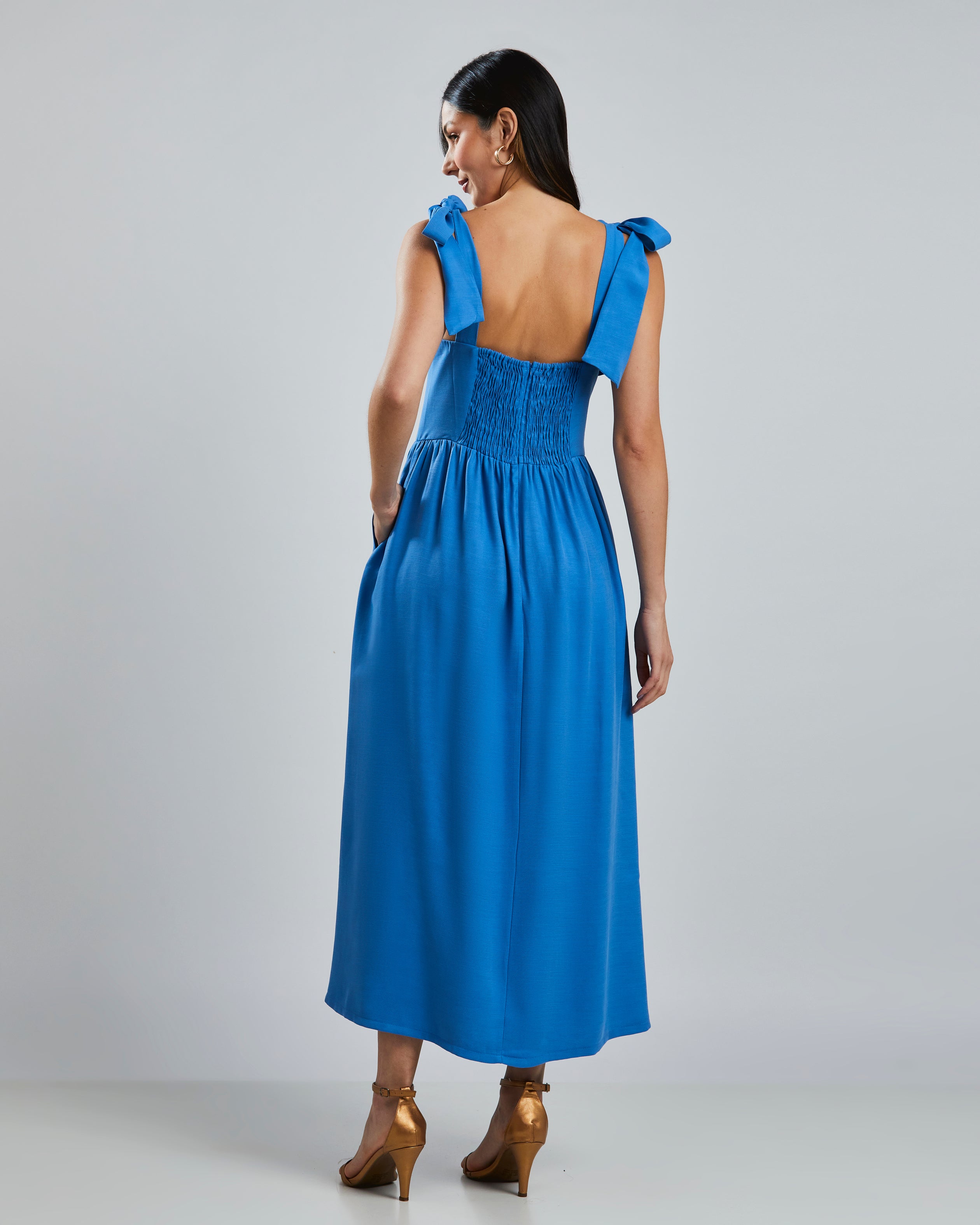 Vestido Midi Laço Azul