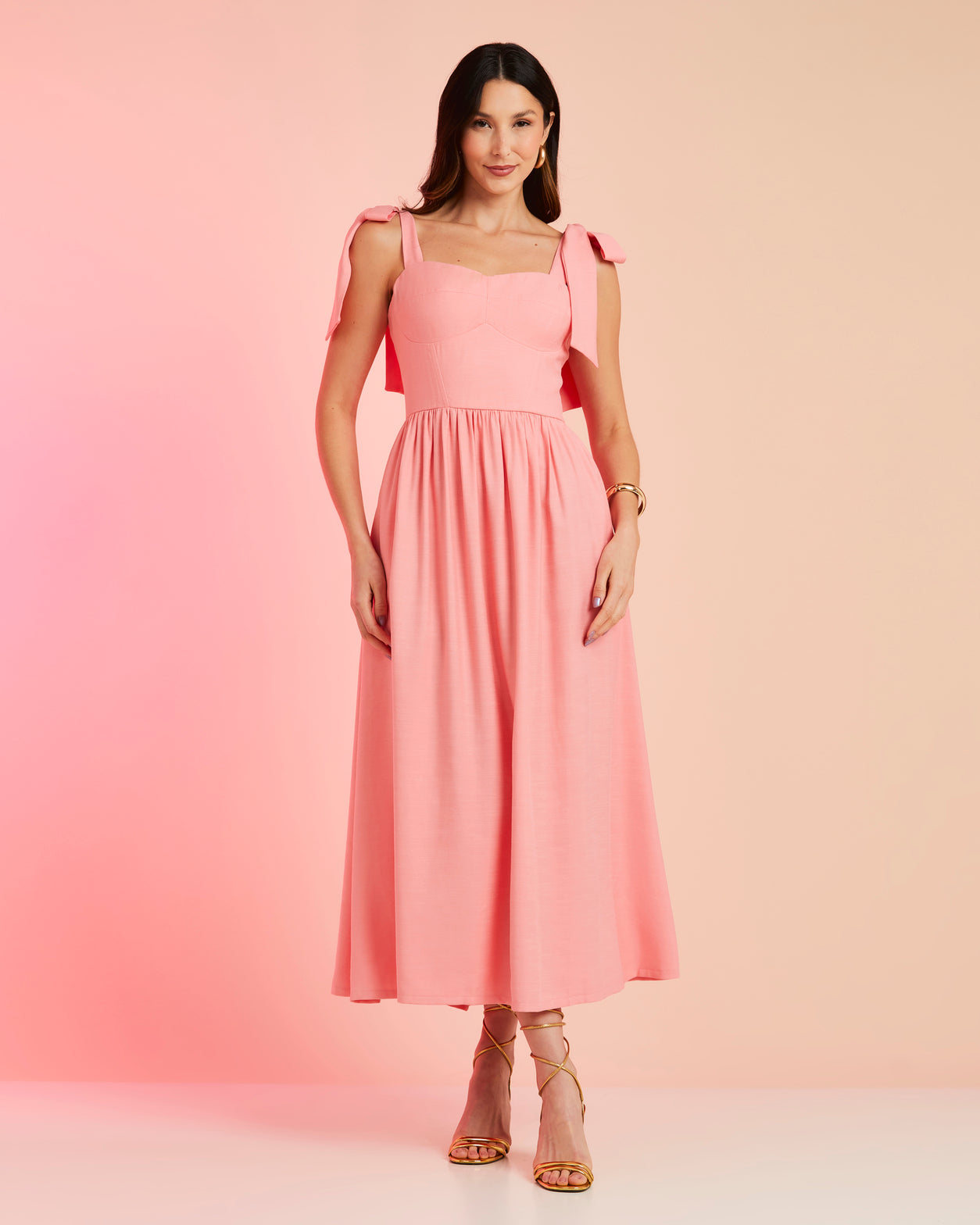 Vestido Midi Laço Rosa