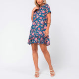 Vestido Crepe com Babado Floral
