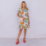 Vestido Crepe Folhagem com Babado Offwhite
