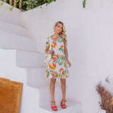 Vestido Crepe Folhagem com Babado Offwhite