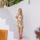 Vestido Crepe Folhagem com Babado Offwhite