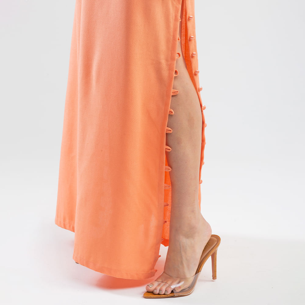 Vestido Longo Midi com Fenda Coral