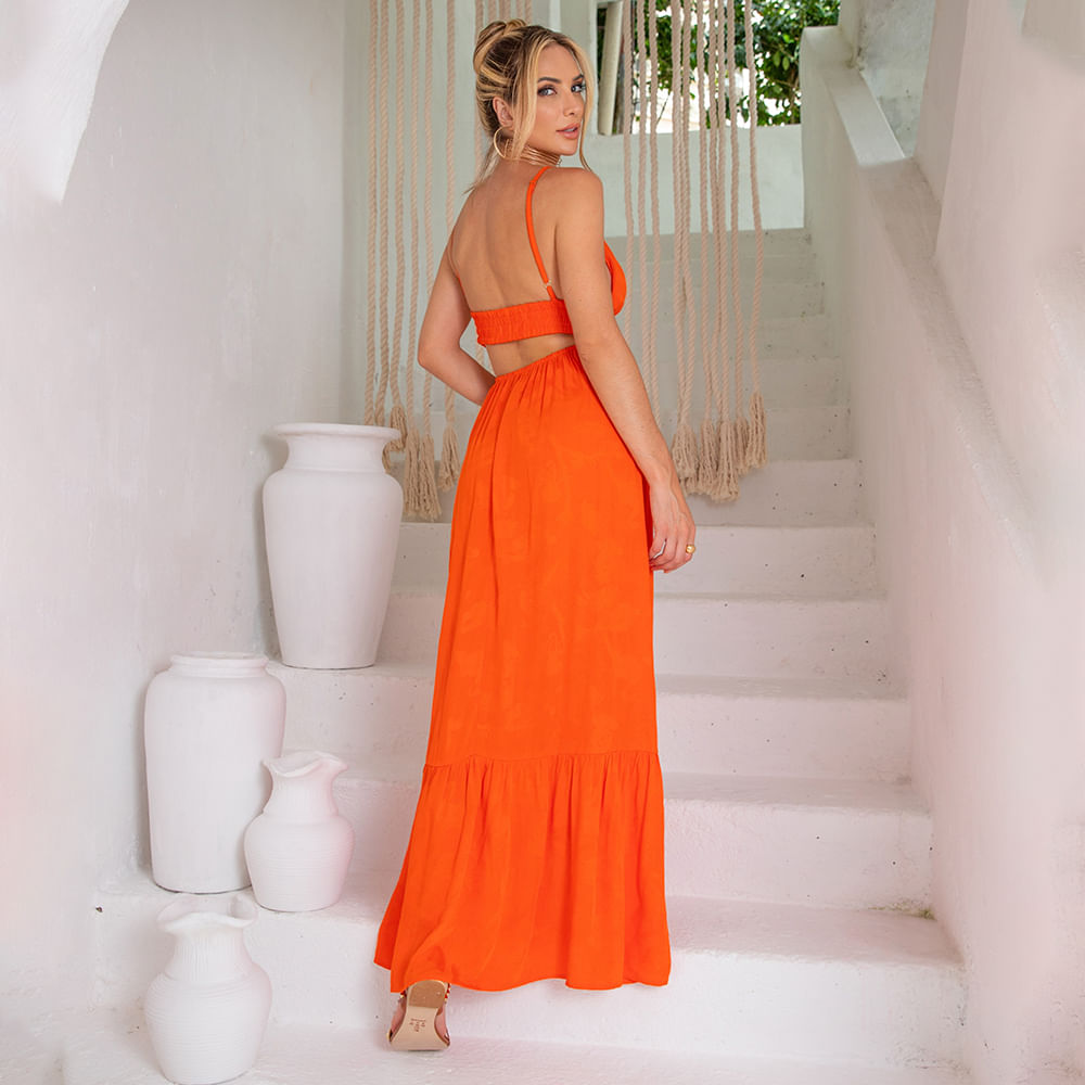 Vestido Longuete Alça Fina Coral