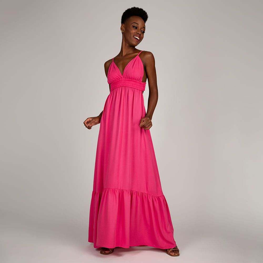 Vestido Longuete Alça Fina  Rosa