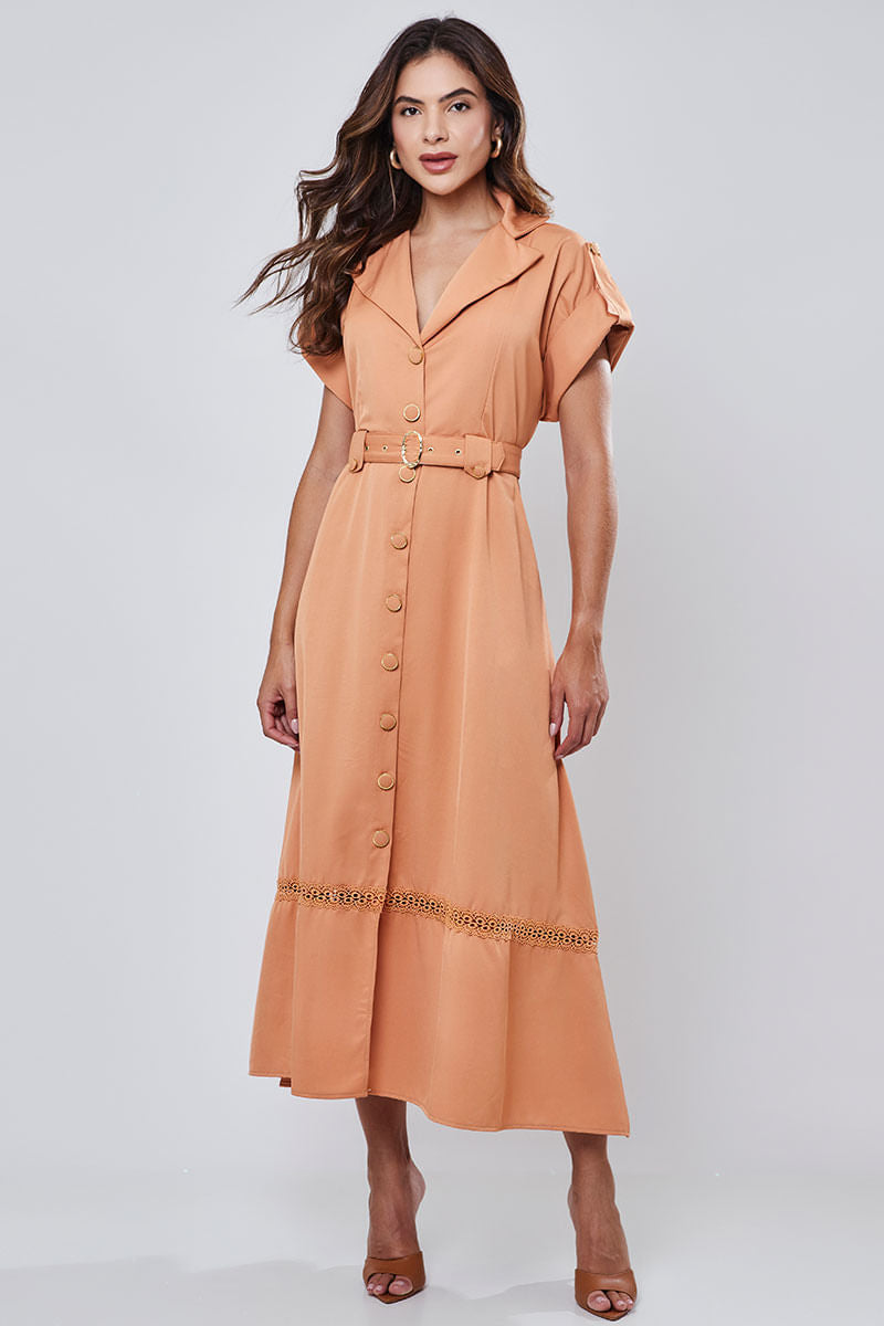 Vestido Longuete Alfaiataria Camel