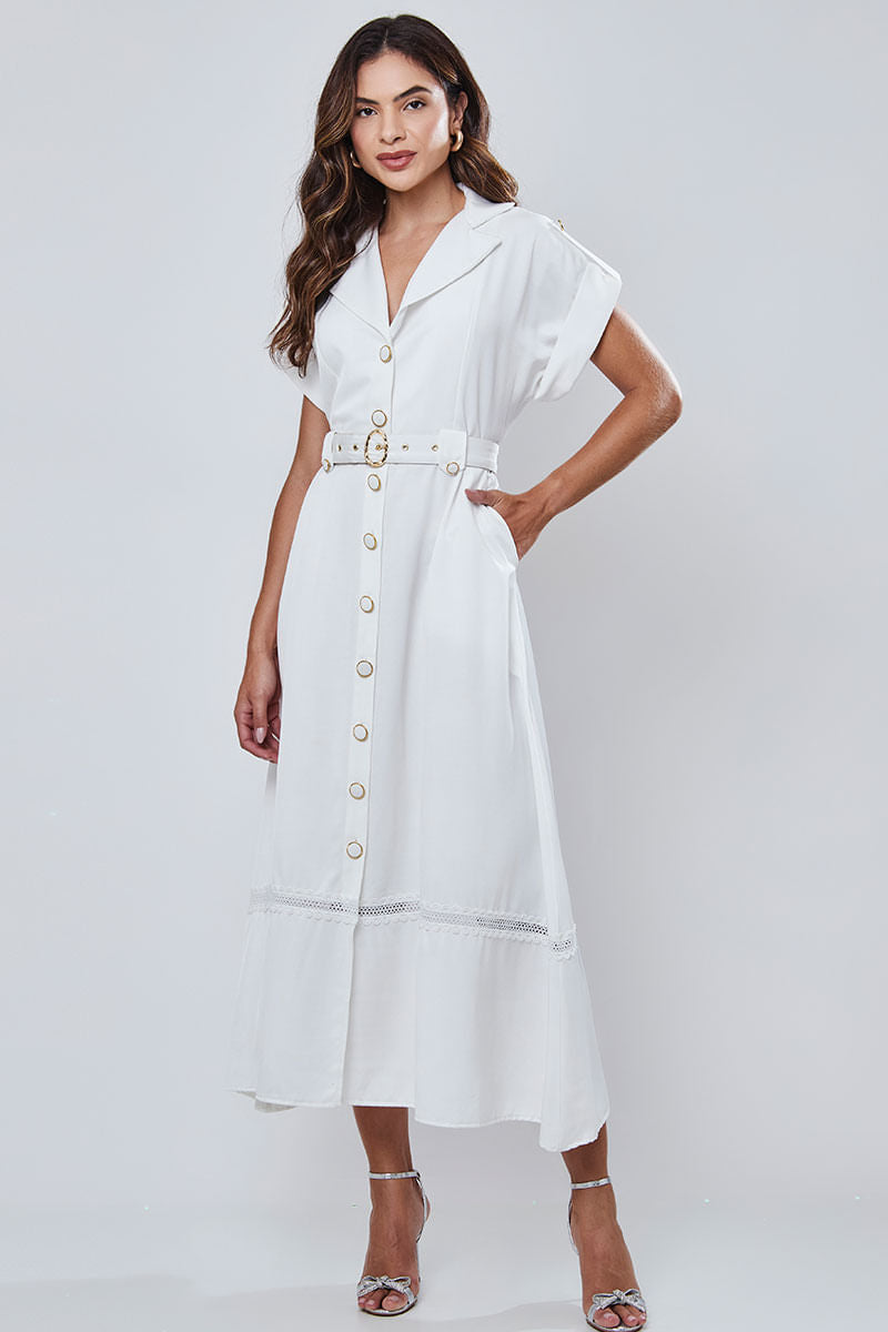 Vestido Longuete Alfaiataria Offwhite