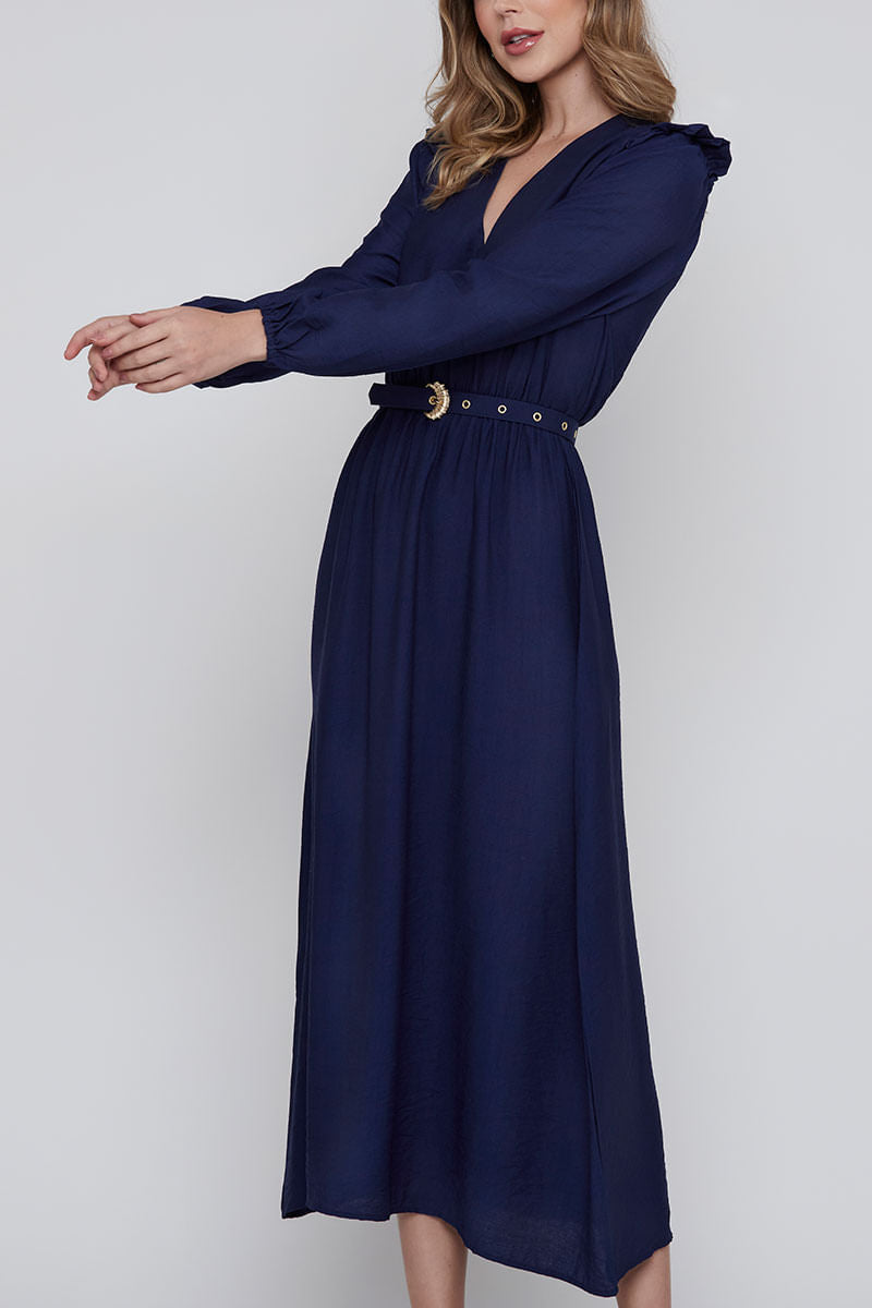 Vestido Longuete Manga Longa Azul Marinho