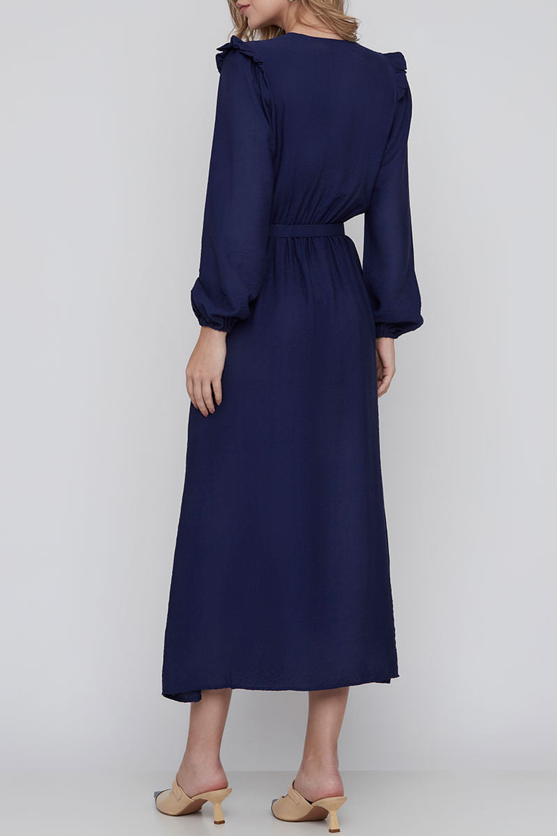 Vestido Longuete Manga Longa Azul Marinho