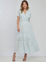 Vestido Laise Bordado Longuete Azul