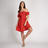 Vestido Curto Ombro a Ombro Coral